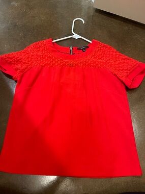Forever 21 Red Short-Sleeve Textured Yoke Blouse